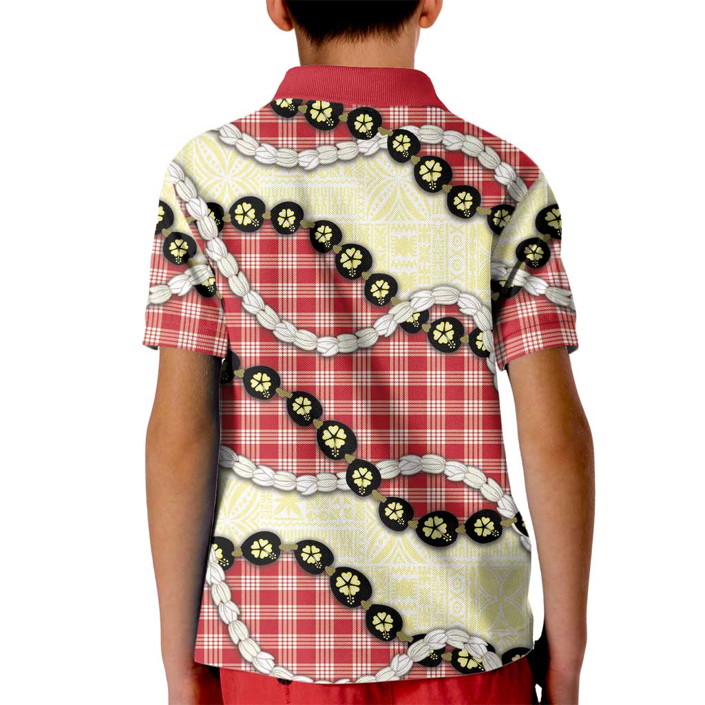 Red Palaka Hawaii Kid Polo Shirt Kukui Nut Pikake Lei Hawaiian Tapa Pattern LT14 - Polynesian Pride