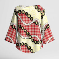 Red Palaka Hawaii Kimono Sleeve Blouse Kukui Nut Pikake Lei Hawaiian Tapa Pattern LT14 - Polynesian Pride
