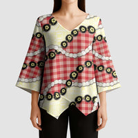 Red Palaka Hawaii Kimono Sleeve Blouse Kukui Nut Pikake Lei Hawaiian Tapa Pattern LT14 - Polynesian Pride