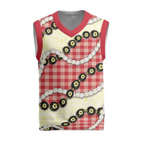 Red Palaka Hawaii Christmas Knitted V-Neck Vest Kukui Nut Pikake Lei Hawaiian Tapa Pattern LT14 Red - Polynesian Pride