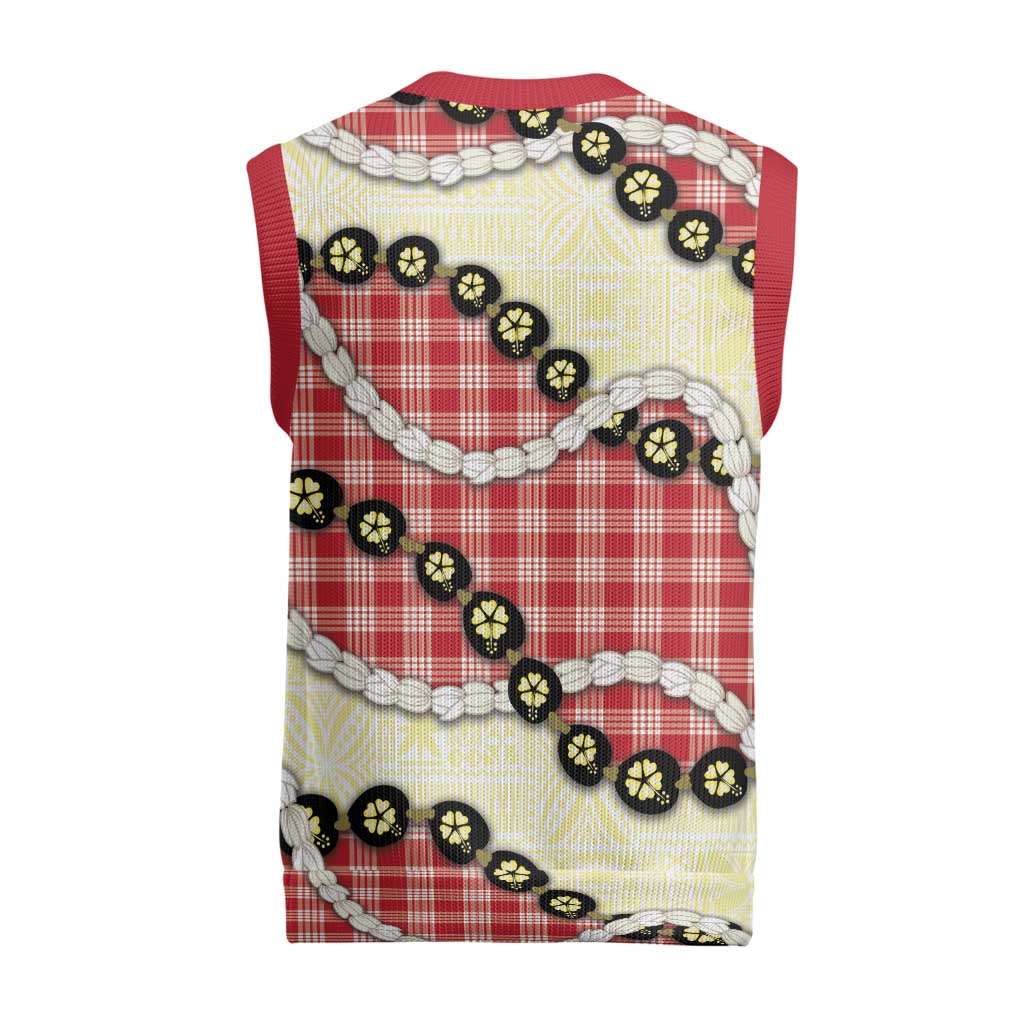 Red Palaka Hawaii Christmas Knitted V-Neck Vest Kukui Nut Pikake Lei Hawaiian Tapa Pattern LT14 - Polynesian Pride
