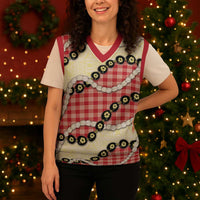 Red Palaka Hawaii Christmas Knitted V-Neck Vest Kukui Nut Pikake Lei Hawaiian Tapa Pattern LT14 - Polynesian Pride