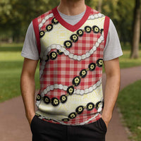 Red Palaka Hawaii Christmas Knitted V-Neck Vest Kukui Nut Pikake Lei Hawaiian Tapa Pattern LT14 - Polynesian Pride