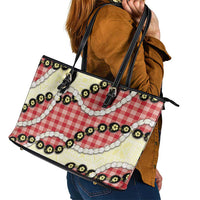 Red Palaka Hawaii Leather Tote Bag Kukui Nut Pikake Lei Hawaiian Tapa Pattern - Polynesian Pride