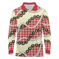 Red Palaka Hawaii Long Sleeve Polo Shirt Kukui Nut Pikake Lei Hawaiian Tapa Pattern LT14 Red - Polynesian Pride