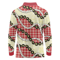 Red Palaka Hawaii Long Sleeve Polo Shirt Kukui Nut Pikake Lei Hawaiian Tapa Pattern LT14 - Polynesian Pride