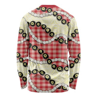 Red Palaka Hawaii Long Sleeve Shirt Kukui Nut Pikake Lei Hawaiian Tapa Pattern LT14 - Polynesian Pride