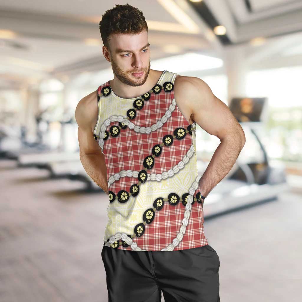 Red Palaka Hawaii Men Tank Top Kukui Nut Pikake Lei Hawaiian Tapa Pattern LT14 Red - Polynesian Pride