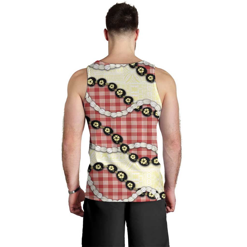 Red Palaka Hawaii Men Tank Top Kukui Nut Pikake Lei Hawaiian Tapa Pattern LT14 - Polynesian Pride