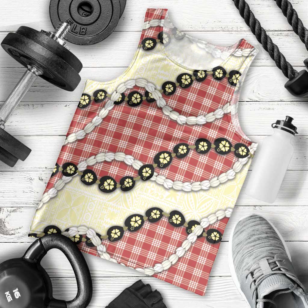 Red Palaka Hawaii Men Tank Top Kukui Nut Pikake Lei Hawaiian Tapa Pattern LT14 - Polynesian Pride