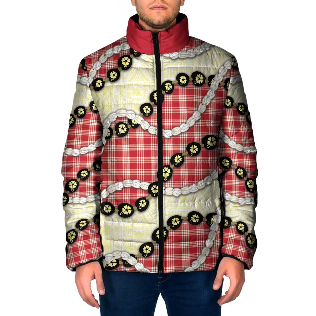 Red Palaka Hawaii Padded Jacket Kukui Nut Pikake Lei Hawaiian Tapa Pattern LT14 Men Red - Polynesian Pride