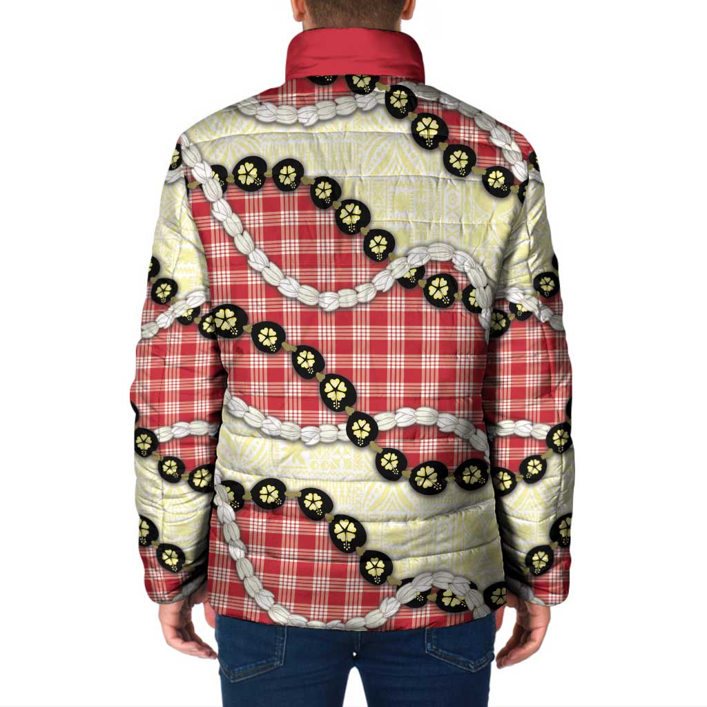 Red Palaka Hawaii Padded Jacket Kukui Nut Pikake Lei Hawaiian Tapa Pattern LT14 - Polynesian Pride
