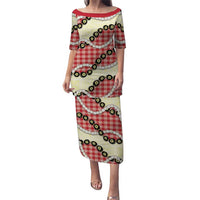 Red Palaka Hawaii Puletasi Kukui Nut Pikake Lei Hawaiian Tapa Pattern LT14 Long Dress Red - Polynesian Pride