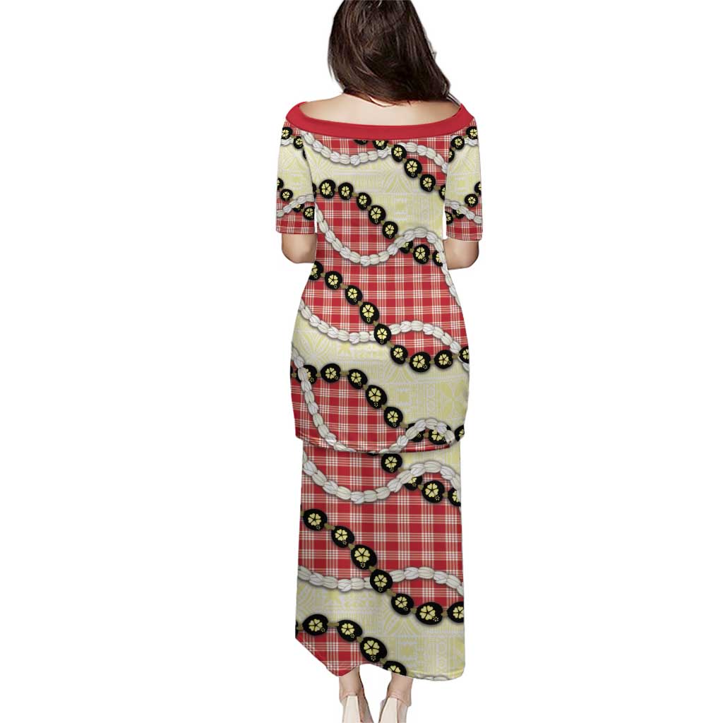 Red Palaka Hawaii Puletasi Kukui Nut Pikake Lei Hawaiian Tapa Pattern LT14 - Polynesian Pride