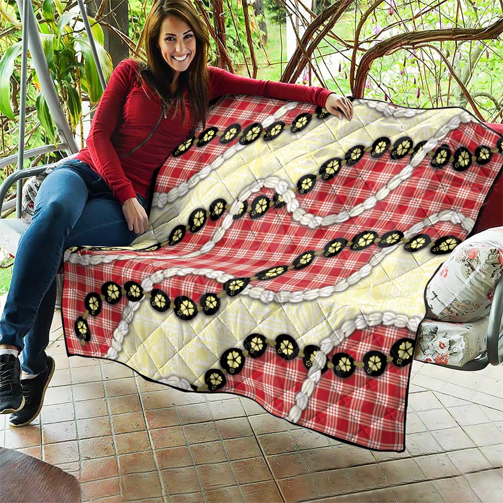 Red Palaka Hawaii Quilt Kukui Nut Pikake Lei Hawaiian Tapa Pattern - Polynesian Pride