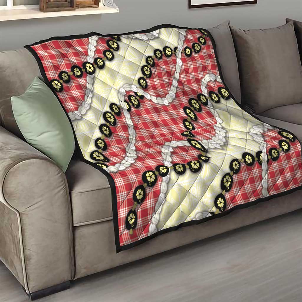 Red Palaka Hawaii Quilt Kukui Nut Pikake Lei Hawaiian Tapa Pattern - Polynesian Pride