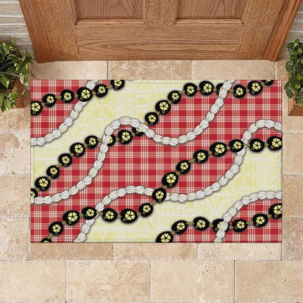 Red Palaka Hawaii Rubber Doormat Kukui Nut Pikake Lei Hawaiian Tapa Pattern LT14 Red - Polynesian Pride