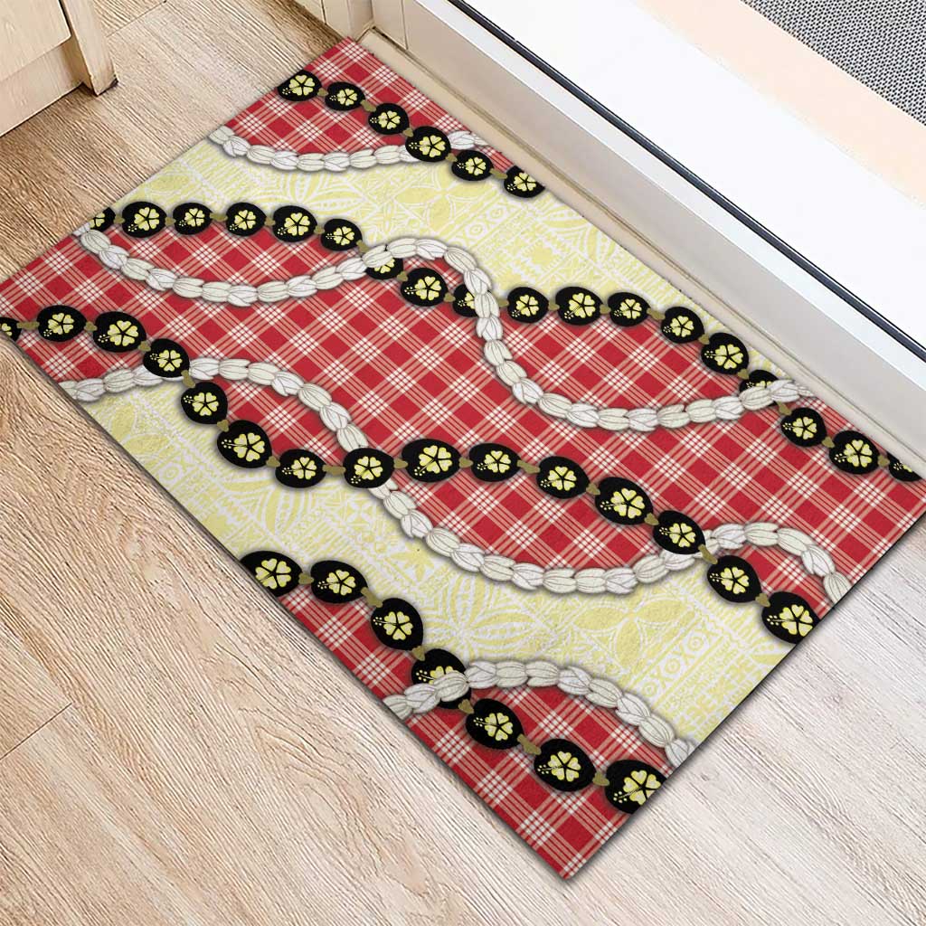 Red Palaka Hawaii Rubber Doormat Kukui Nut Pikake Lei Hawaiian Tapa Pattern LT14 - Polynesian Pride