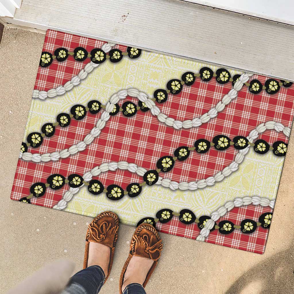 Red Palaka Hawaii Rubber Doormat Kukui Nut Pikake Lei Hawaiian Tapa Pattern LT14 - Polynesian Pride