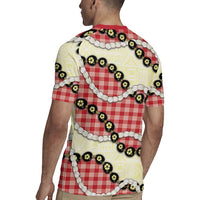 Red Palaka Hawaii Rugby Jersey Kukui Nut Pikake Lei Hawaiian Tapa Pattern - Polynesian Pride