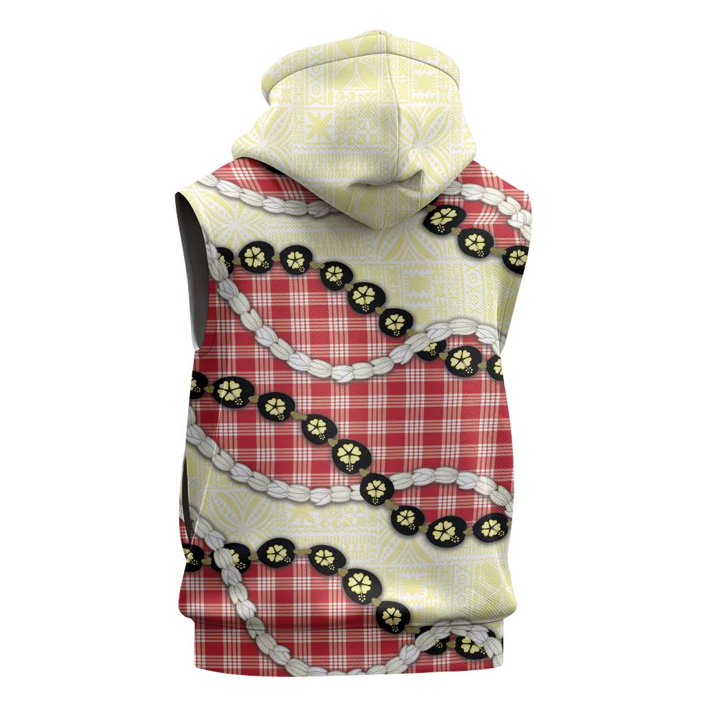 Red Palaka Hawaii Sleeveless Hoodie Kukui Nut Pikake Lei Hawaiian Tapa Pattern LT14 - Polynesian Pride