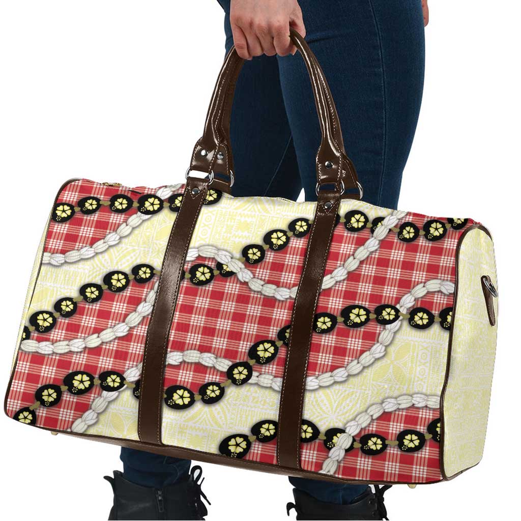 Red Palaka Hawaii Travel Bag Kukui Nut Pikake Lei Hawaiian Tapa Pattern - Polynesian Pride