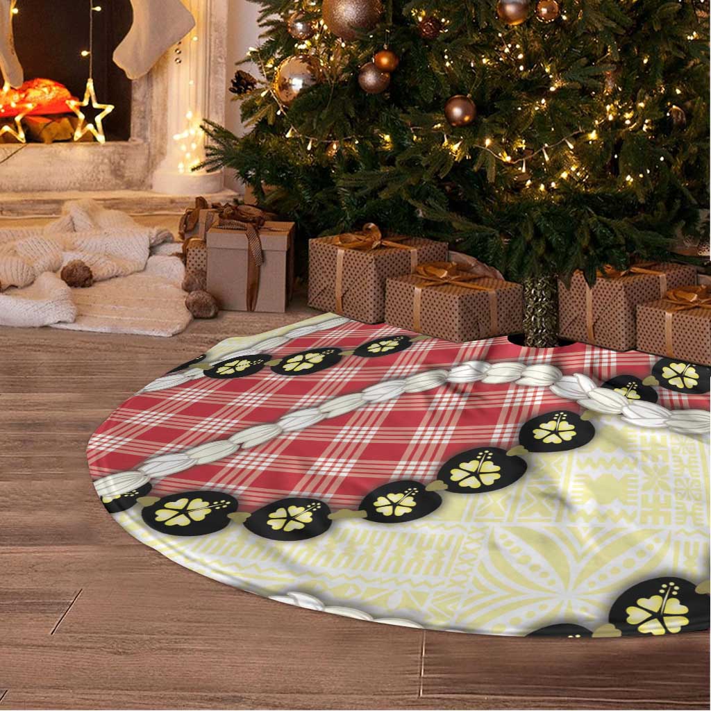 Red Palaka Hawaii Tree Skirt Kukui Nut Pikake Lei Hawaiian Tapa Pattern LT14 - Polynesian Pride