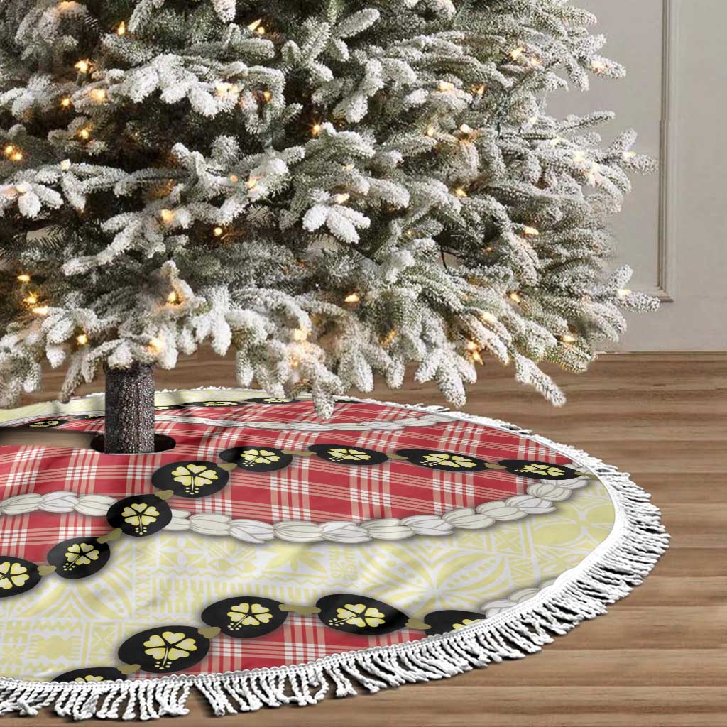 Red Palaka Hawaii Tree Skirt Kukui Nut Pikake Lei Hawaiian Tapa Pattern LT14 - Polynesian Pride