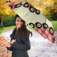 Red Palaka Hawaii Umbrella Kukui Nut Pikake Lei Hawaiian Tapa Pattern - Polynesian Pride