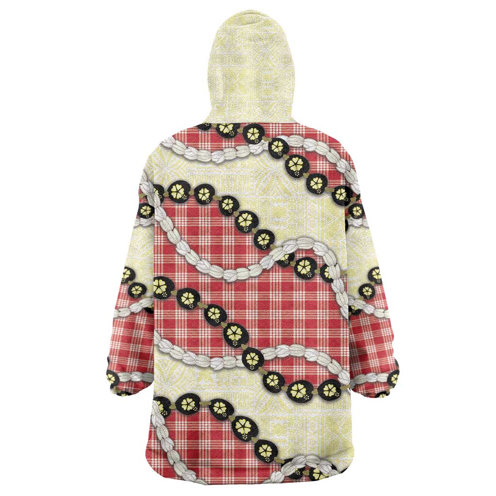 Red Palaka Hawaii Wearable Blanket Hoodie Kukui Nut Pikake Lei Hawaiian Tapa Pattern LT14 - Polynesian Pride