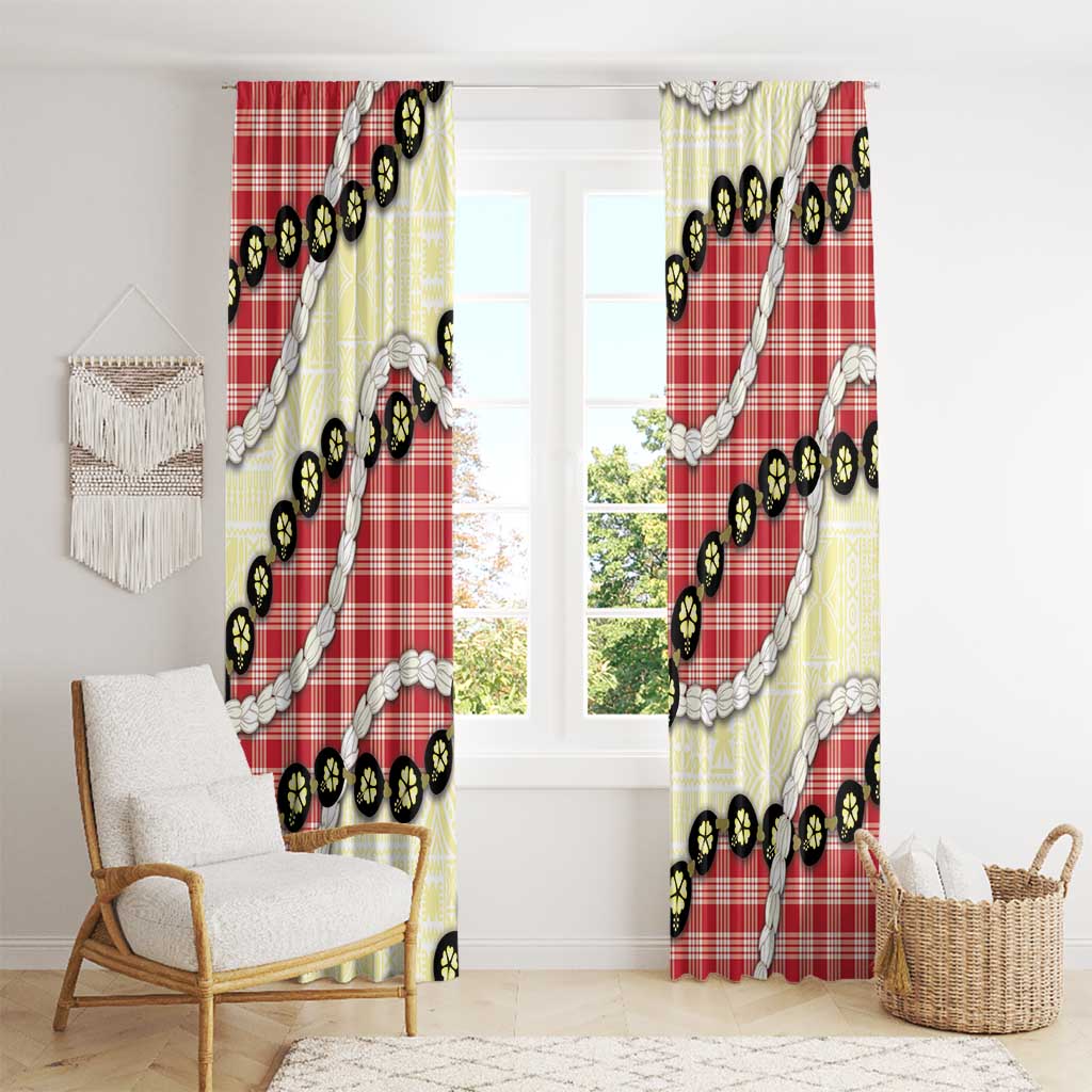 Red Palaka Hawaii Window Curtain Kukui Nut Pikake Lei Hawaiian Tapa Pattern - Polynesian Pride
