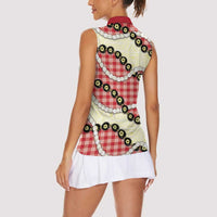 Red Palaka Hawaii Women Sleeveless Polo Shirt Kukui Nut Pikake Lei Hawaiian Tapa Pattern LT14 - Polynesian Pride