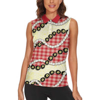 Red Palaka Hawaii Women Sleeveless Polo Shirt Kukui Nut Pikake Lei Hawaiian Tapa Pattern LT14 - Polynesian Pride