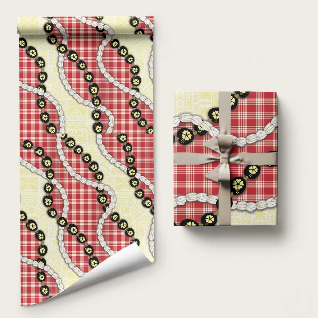 Red Palaka Hawaii Wrapping Paper Kukui Nut Pikake Lei Hawaiian Tapa Pattern LT14 58" × 23" Red - Polynesian Pride