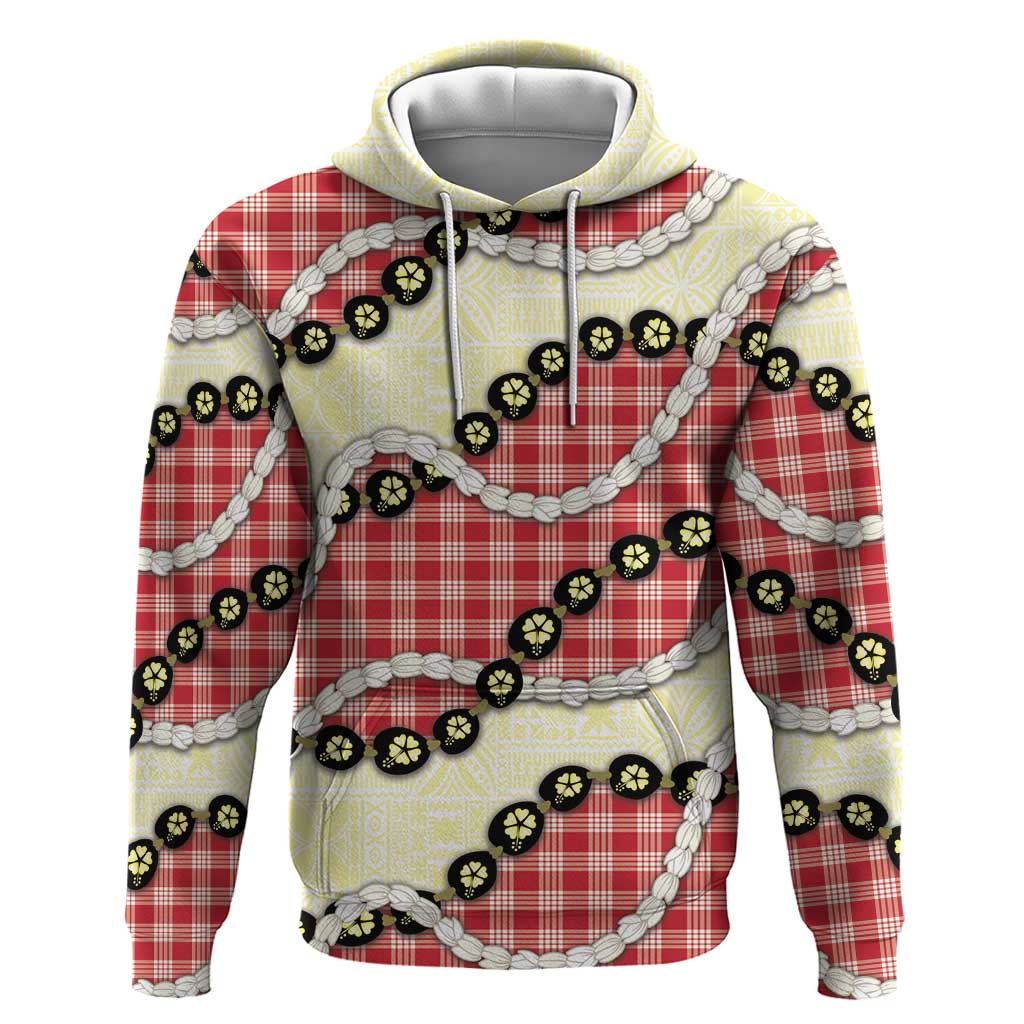 Red Palaka Hawaii Zip Hoodie Kukui Nut Pikake Lei Hawaiian Tapa Pattern - Polynesian Pride