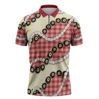 Red Palaka Hawaii Zipper Polo Shirt Kukui Nut Pikake Lei Hawaiian Tapa Pattern - Polynesian Pride