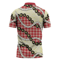 Red Palaka Hawaii Zipper Polo Shirt Kukui Nut Pikake Lei Hawaiian Tapa Pattern - Polynesian Pride