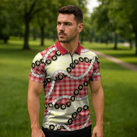 Red Palaka Hawaii Zipper Polo Shirt Kukui Nut Pikake Lei Hawaiian Tapa Pattern - Polynesian Pride