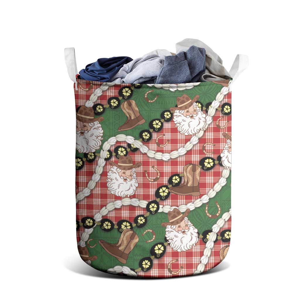 Cowboy Hawaii Mele Kalikimaka Laundry Basket Paniolo Kukui Nut Pikake Lei Red Version LT14 - Polynesian Pride
