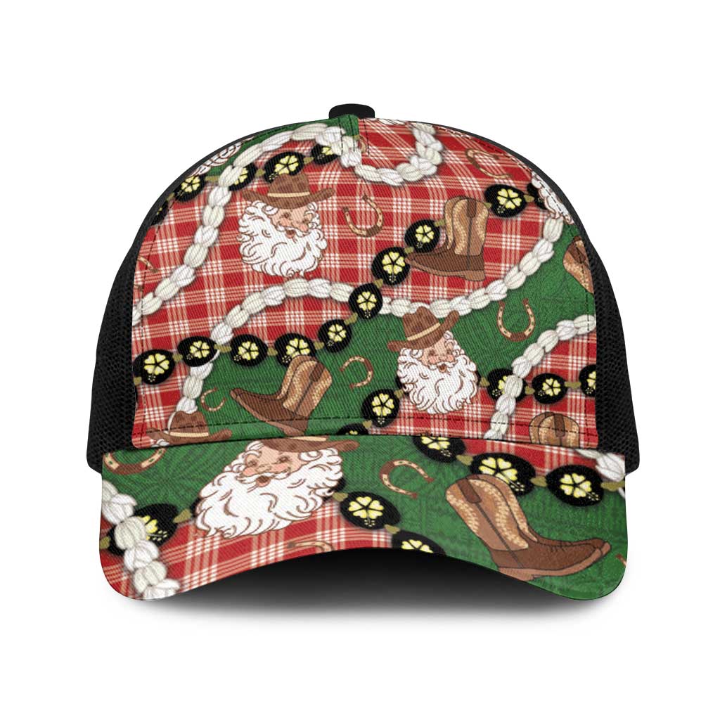 Cowboy Hawaii Mele Kalikimaka Baseball Net Cap Paniolo Kukui Nut Pikake Lei Red Version - Polynesian Pride