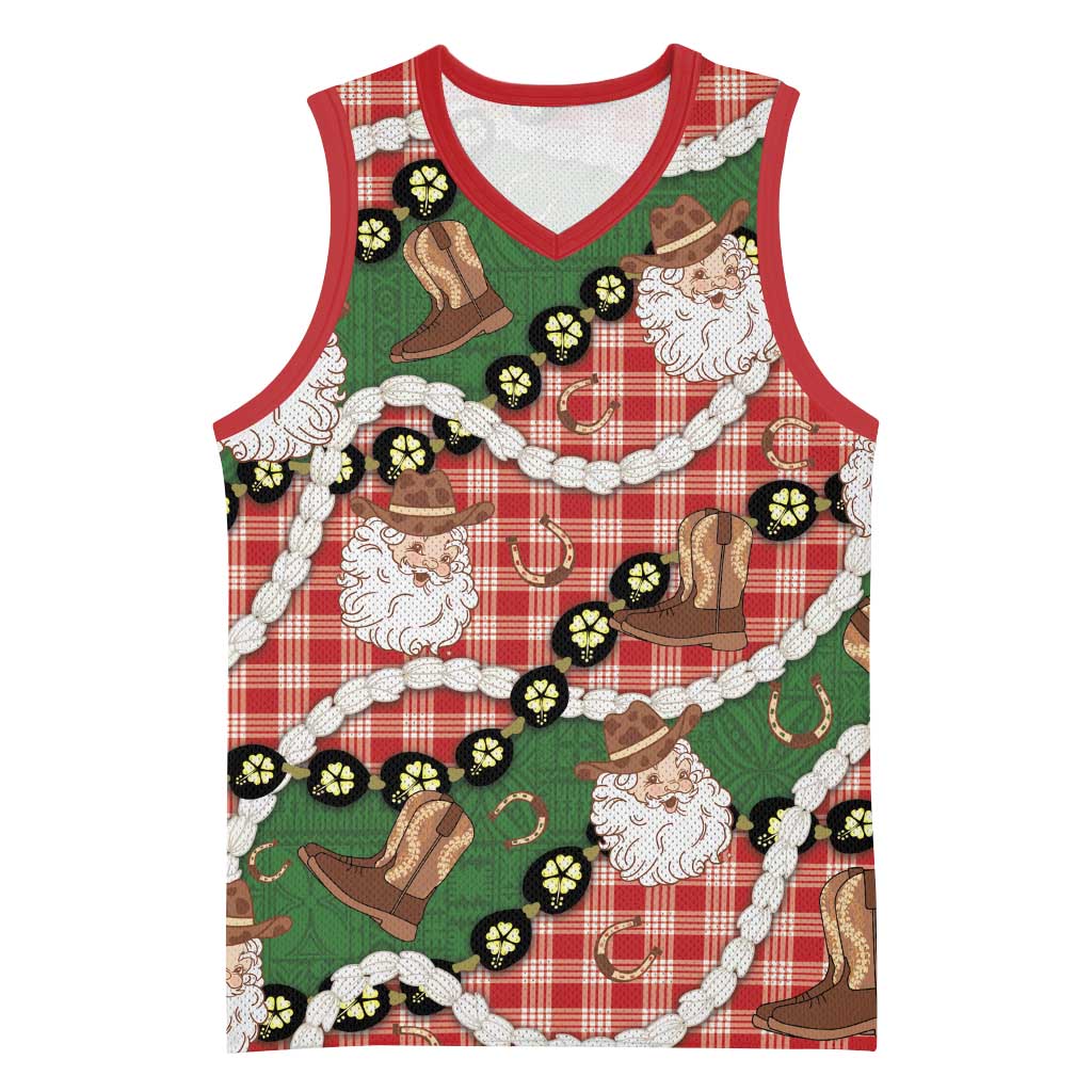 Cowboy Hawaii Mele Kalikimaka Basketball Jersey Paniolo Kukui Nut Pikake Lei Red Version LT14 Unisex Red - Polynesian Pride