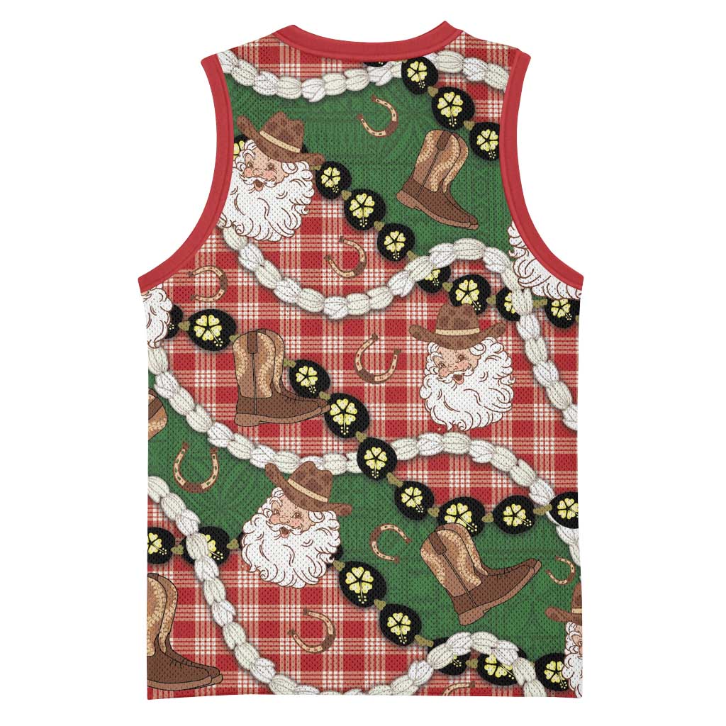 Cowboy Hawaii Mele Kalikimaka Basketball Jersey Paniolo Kukui Nut Pikake Lei Red Version LT14 - Polynesian Pride