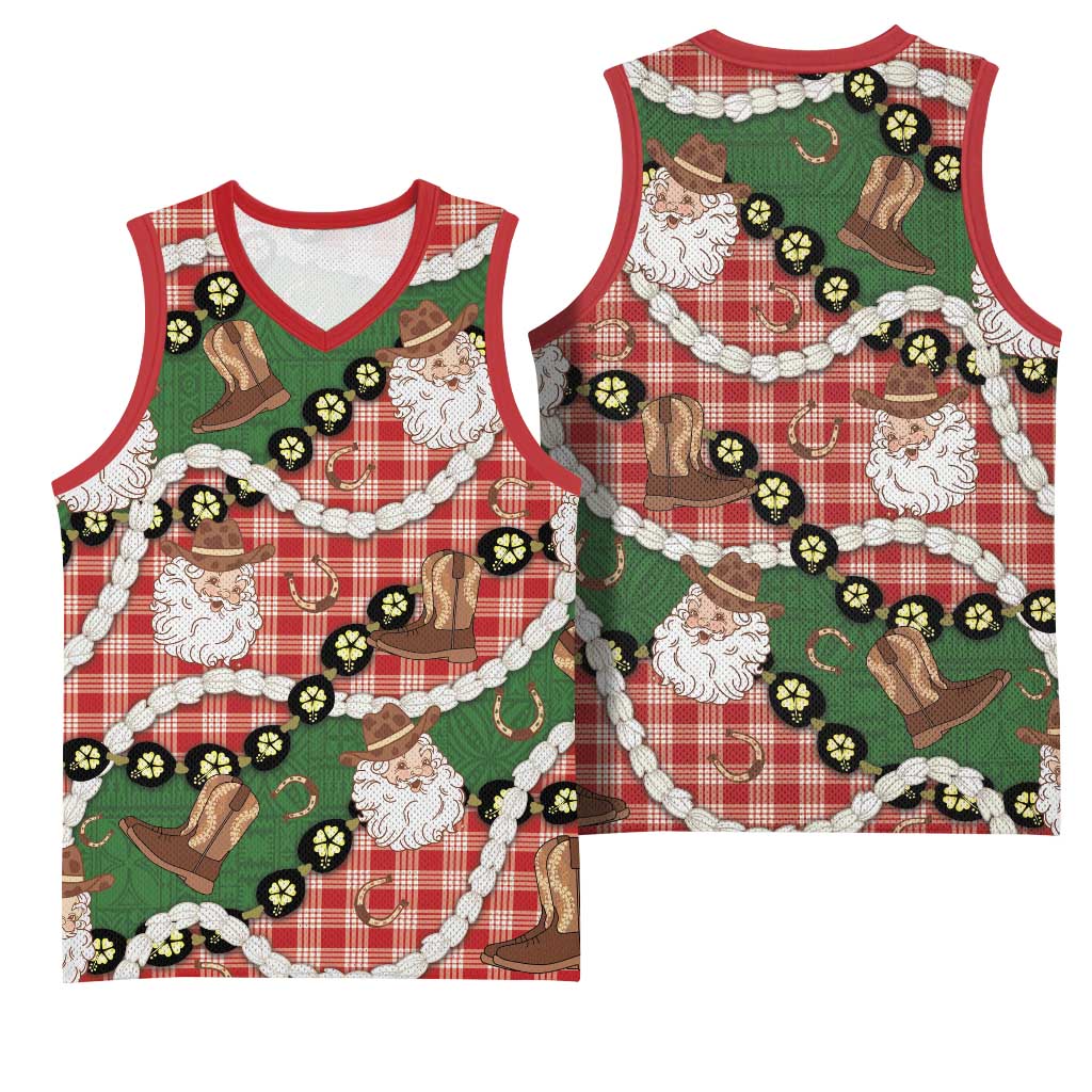 Cowboy Hawaii Mele Kalikimaka Basketball Jersey Paniolo Kukui Nut Pikake Lei Red Version LT14 - Polynesian Pride