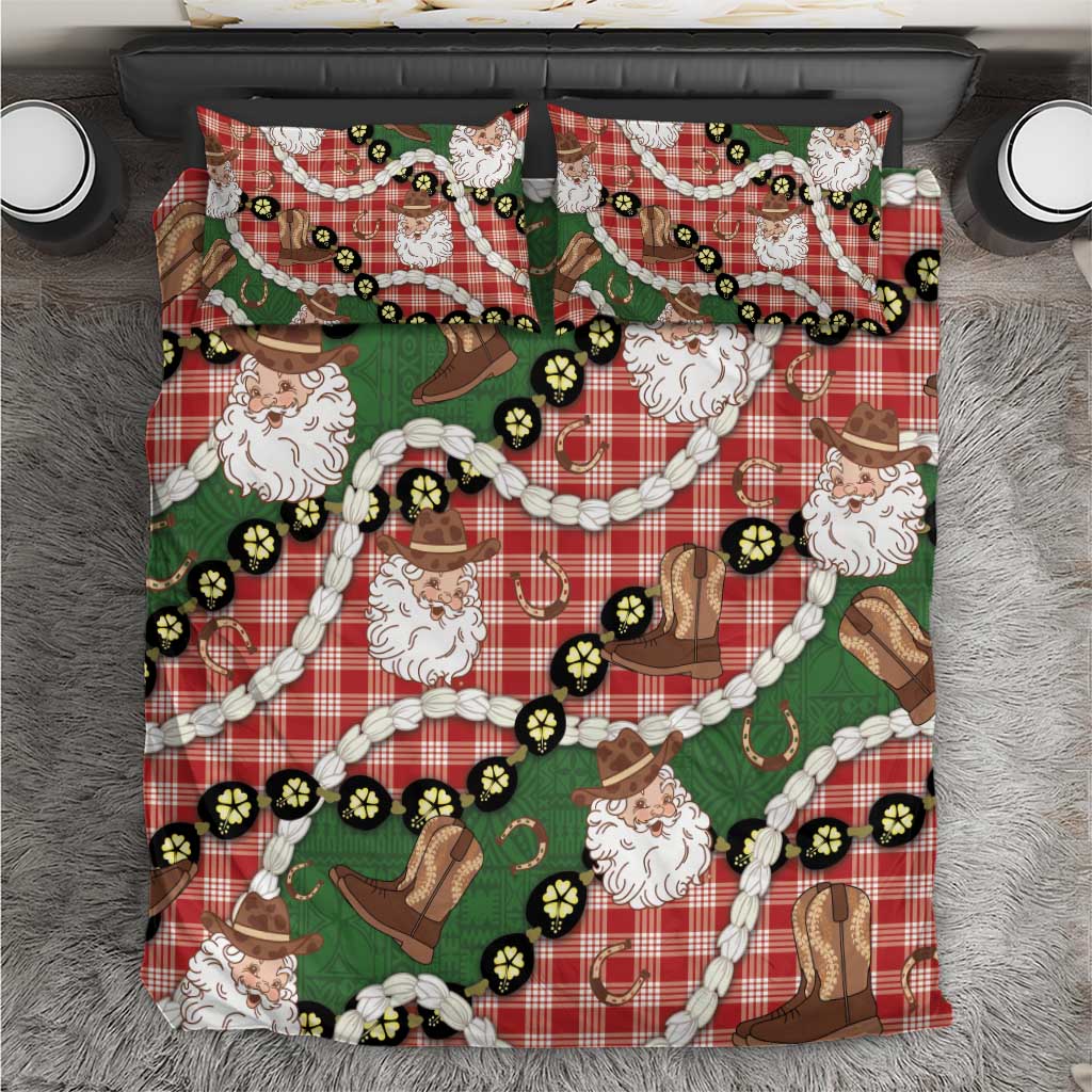 Cowboy Hawaii Mele Kalikimaka Bedding Set Paniolo Kukui Nut Pikake Lei Red Version - Polynesian Pride