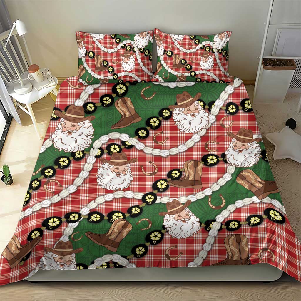 Cowboy Hawaii Mele Kalikimaka Bedding Set Paniolo Kukui Nut Pikake Lei Red Version - Polynesian Pride