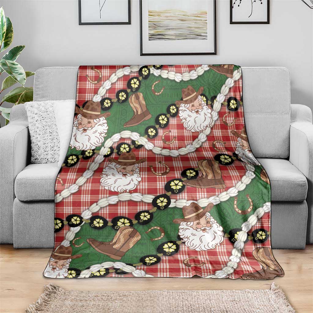 Cowboy Hawaii Mele Kalikimaka Blanket Paniolo Kukui Nut Pikake Lei Red Version - Polynesian Pride