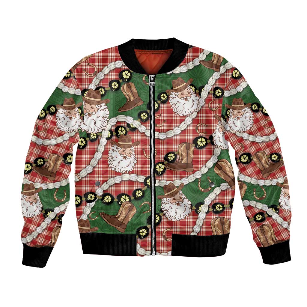 Cowboy Hawaii Mele Kalikimaka Bomber Jacket Paniolo Kukui Nut Pikake Lei Red Version LT14 Unisex Red - Polynesian Pride