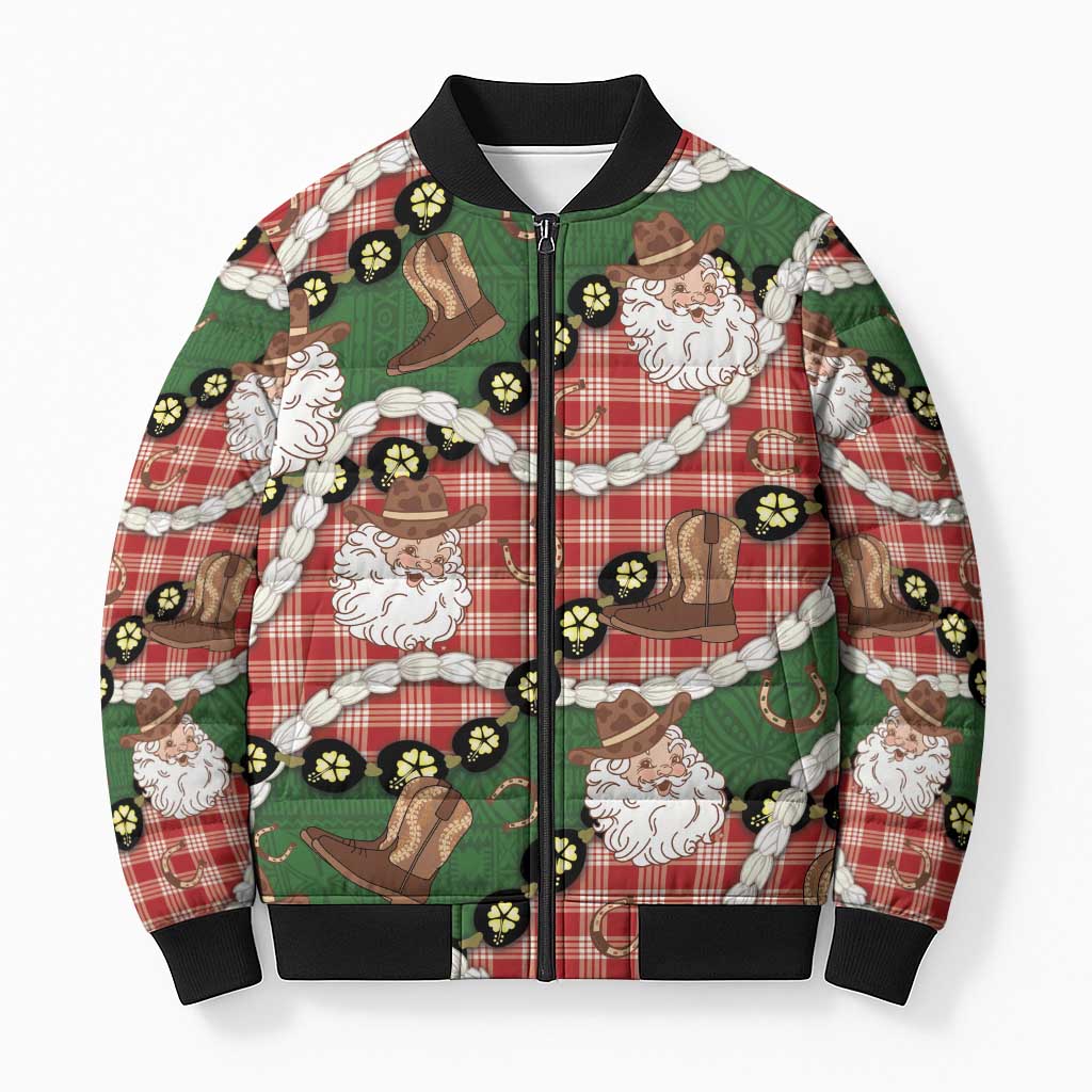 Cowboy Hawaii Mele Kalikimaka Bomber Puffer Jacket Paniolo Kukui Nut Pikake Lei Red Version LT14 Unisex Red - Polynesian Pride
