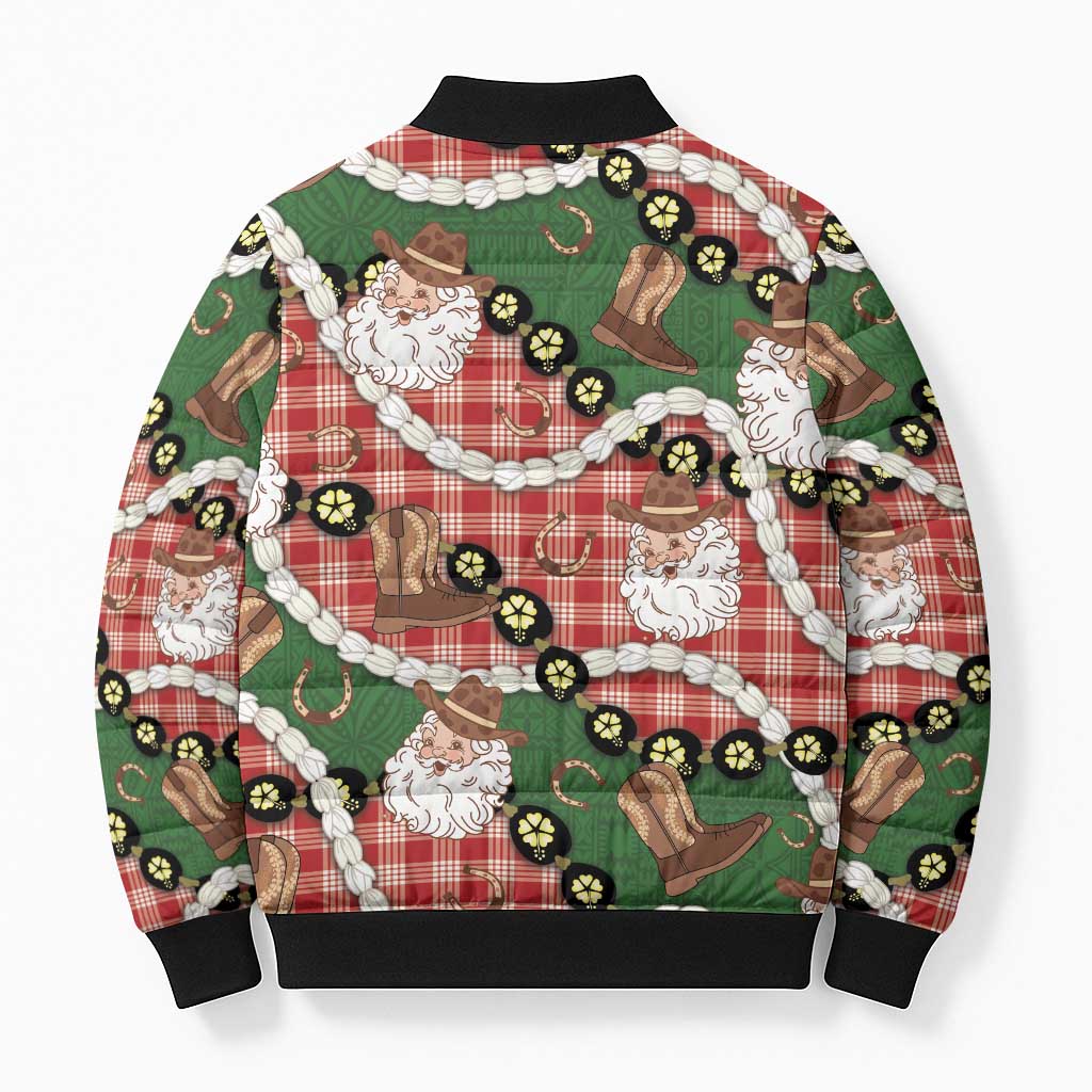 Cowboy Hawaii Mele Kalikimaka Bomber Puffer Jacket Paniolo Kukui Nut Pikake Lei Red Version LT14 - Polynesian Pride