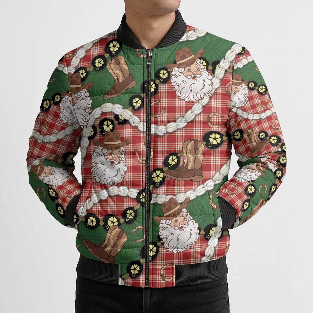 Cowboy Hawaii Mele Kalikimaka Bomber Puffer Jacket Paniolo Kukui Nut Pikake Lei Red Version LT14 - Polynesian Pride